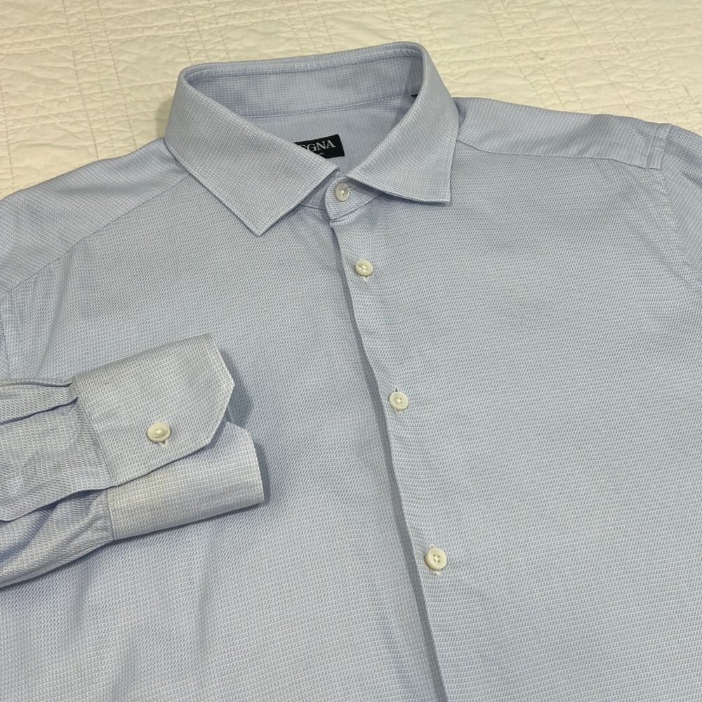 Zegna Trecapi Mens Dress Shirt Light Blue Sartorial Regular Fit 17 43 601502A6
